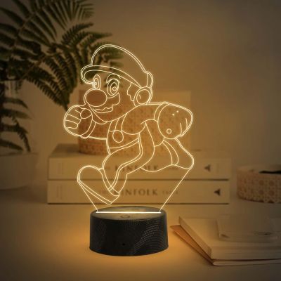 3D Illusion Cartoon Super Mario Running Led Desk Table Lamp with Warm White Light   Birthday Gift for Kids Bedside Table Lamp